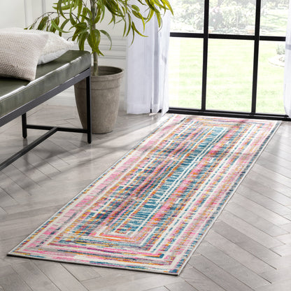 Merle Modern Geometric Border Fuchsia Rug PAL-59