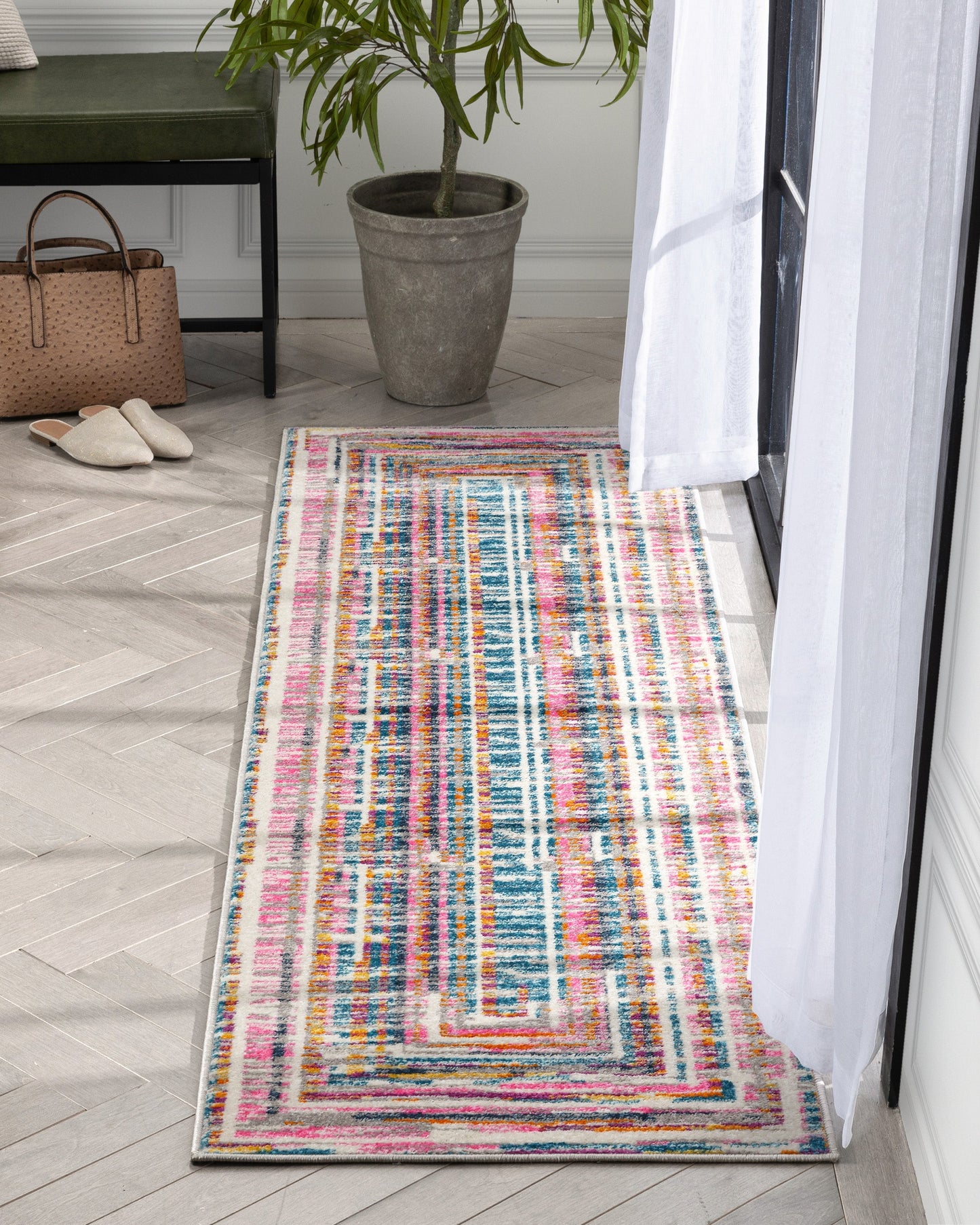 Merle Modern Geometric Border Fuchsia Rug PAL-59