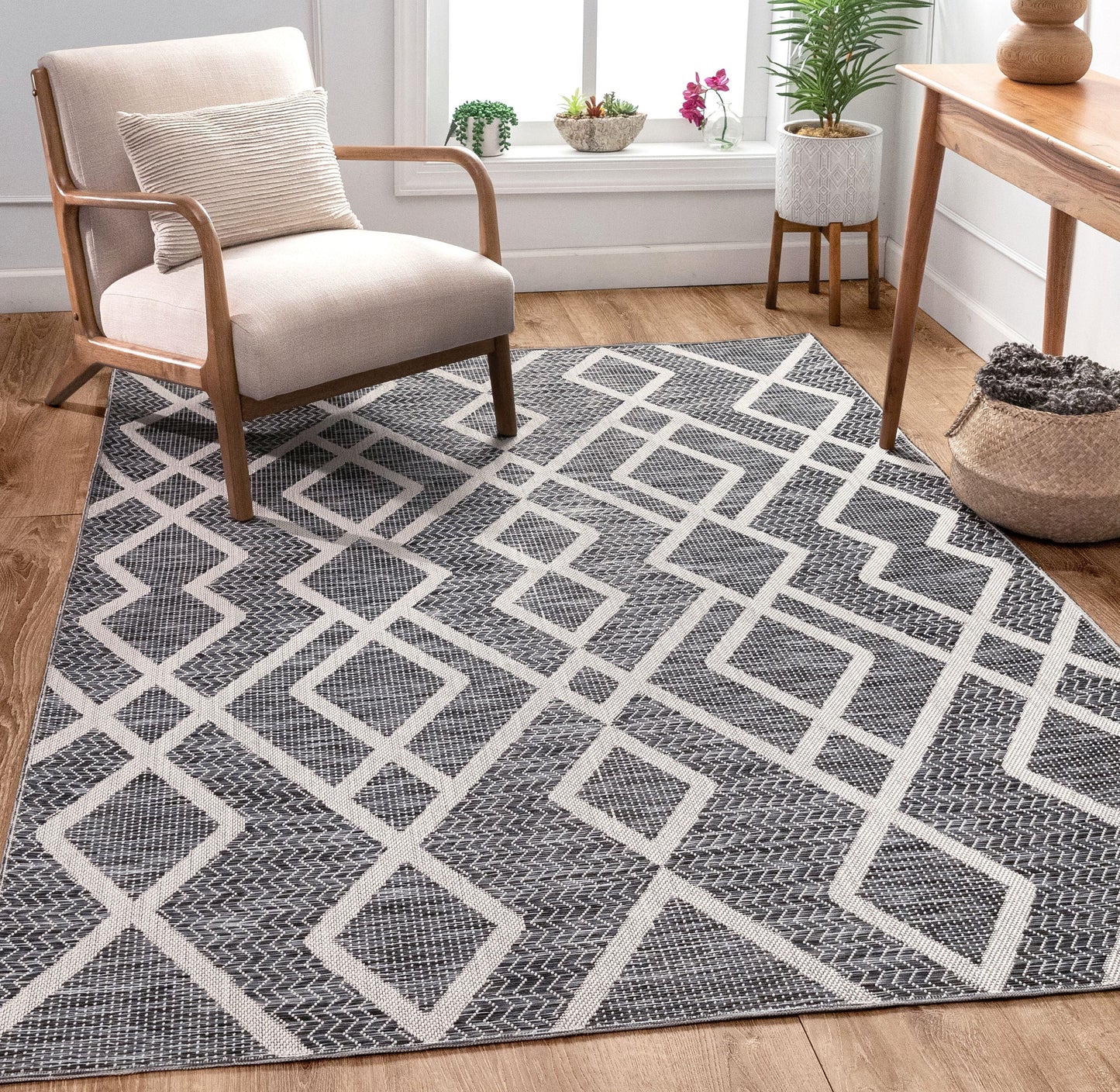 Arto Modern Geometric Grey Flatweave Rug POR-08