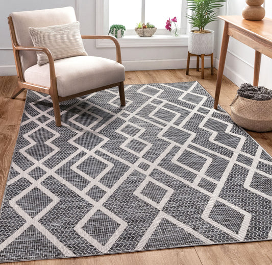 Arto Modern Geometric Grey Flatweave Rug POR-08