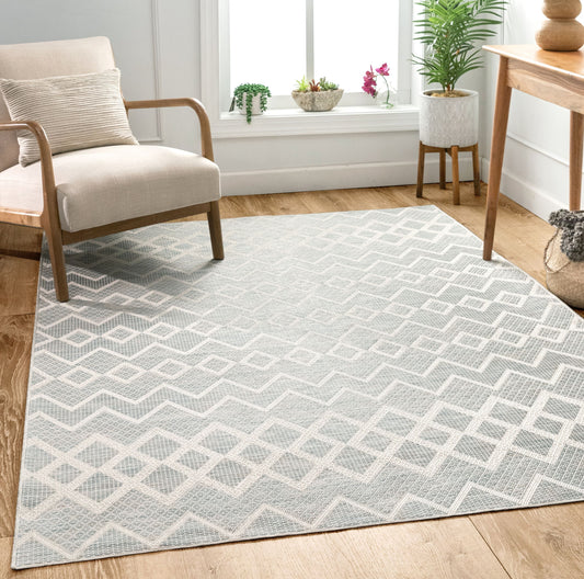 Amaya Modern Geometric Blue Flatweave Rug POR-24