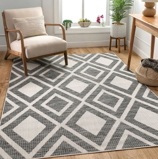 Brito Modern Bold Grey Flatweave Rug POR-48