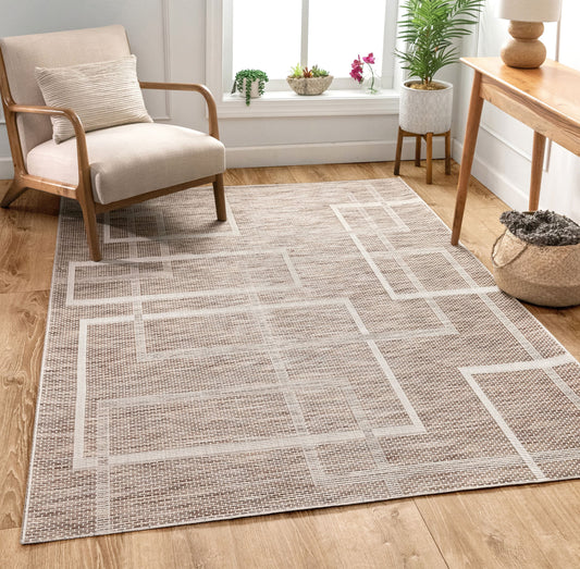 Ferro Modern Geometric Beige Flatweave Rug POR-62