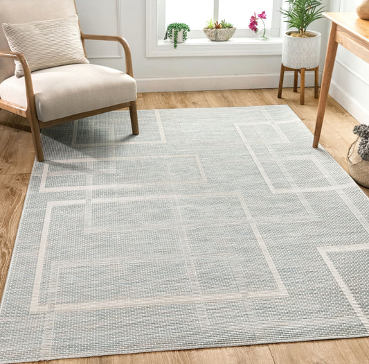 Ferro Modern Geometric Blue Flatweave Rug POR-66