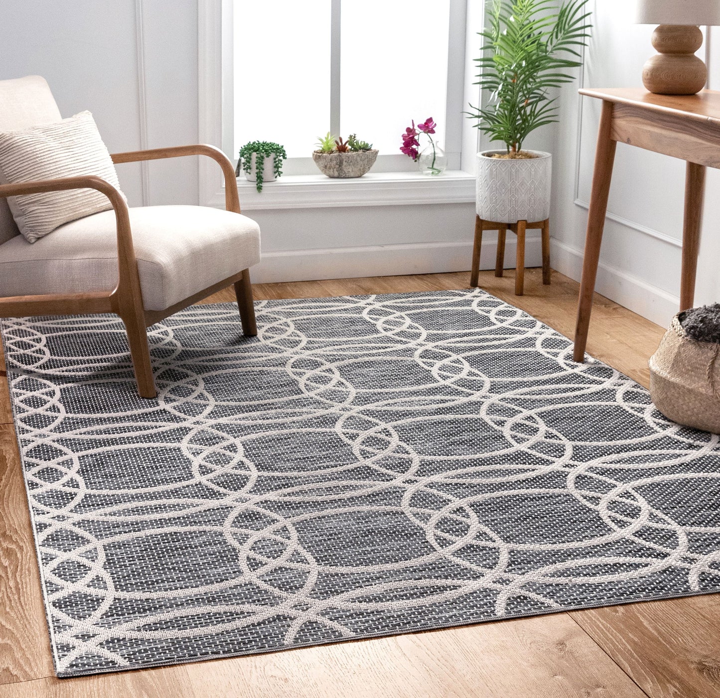 Tocha Modern Geometric Grey Flatweave Rug POR-88