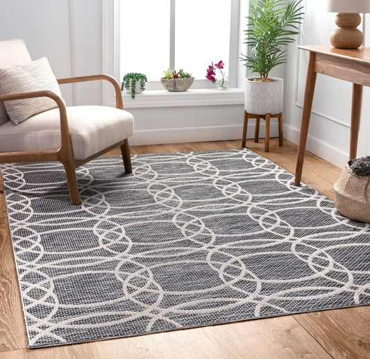 Tocha Modern Geometric Grey Flatweave Rug POR-88
