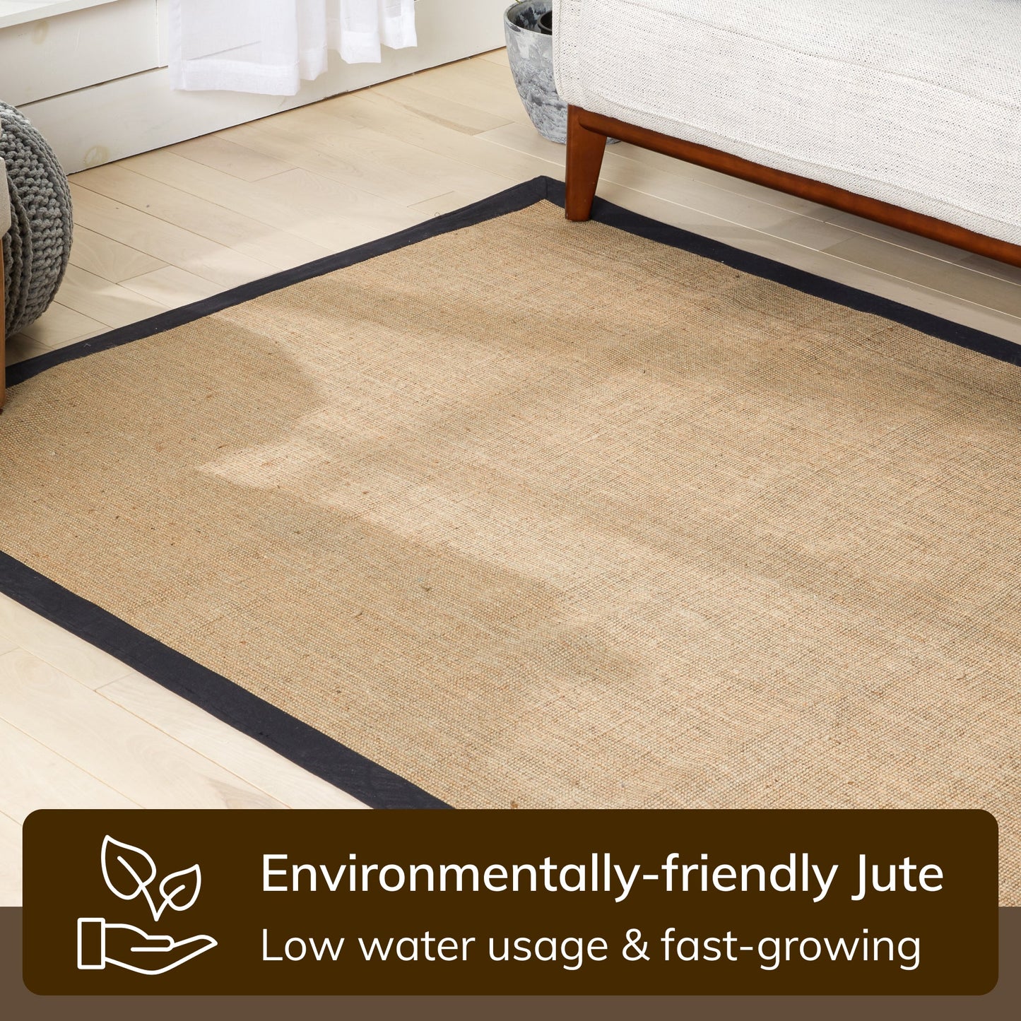 Sorel Farmhouse Non-Slip Jute Natural Black Border Rug QUI-12