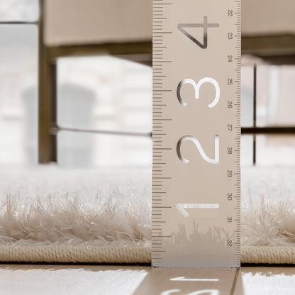 Chroma Glam Solid Ultra Soft Beige Multi-Textured Shimmer Pile Shag Rug RA-18