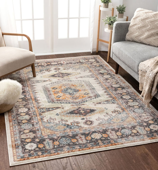 Roswell Bohemian Eclectic Aztec Beige Rug RO-162