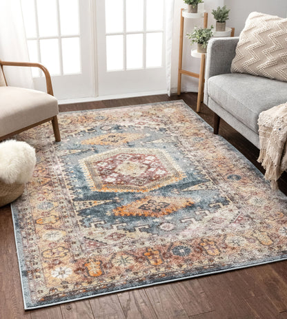 Roswell Bohemian Eclectic Aztec Blue Rug RO-166