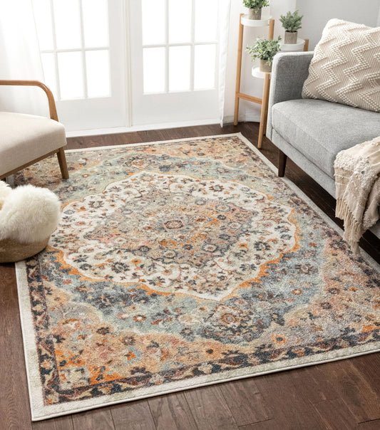 Waco Bohemian Eclectic Floral Beige Rug RO-172