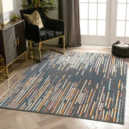 Estes Contemporary Abstract Geometric Dark Blue Rug RO-204