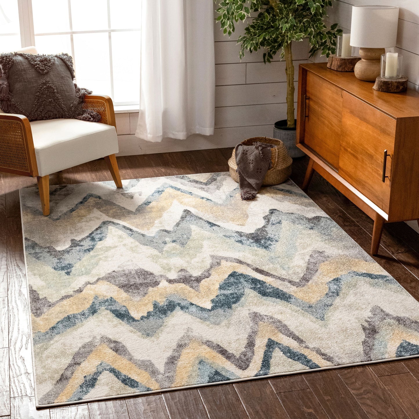 Pagosa Contemporary Chevron Distressed Geometric Beige Rug RO-252