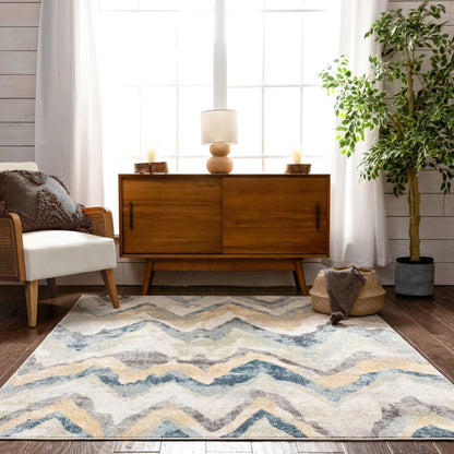 Pagosa Contemporary Chevron Distressed Geometric Beige Rug RO-252