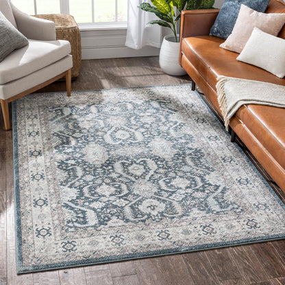 Salida Vintage Oriental Botanical Border Blue Rug RO-284