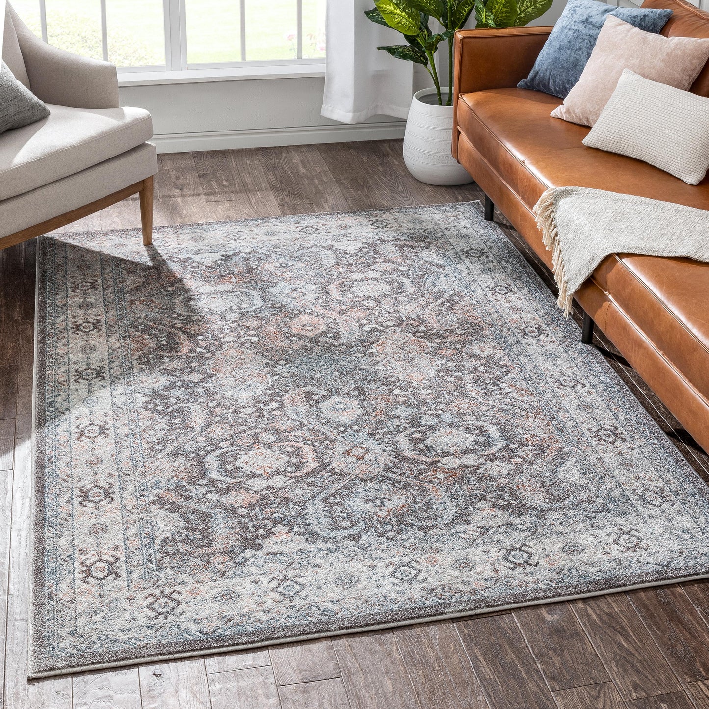 Salida Vintage Oriental Botanical Border Grey Rug RO-286