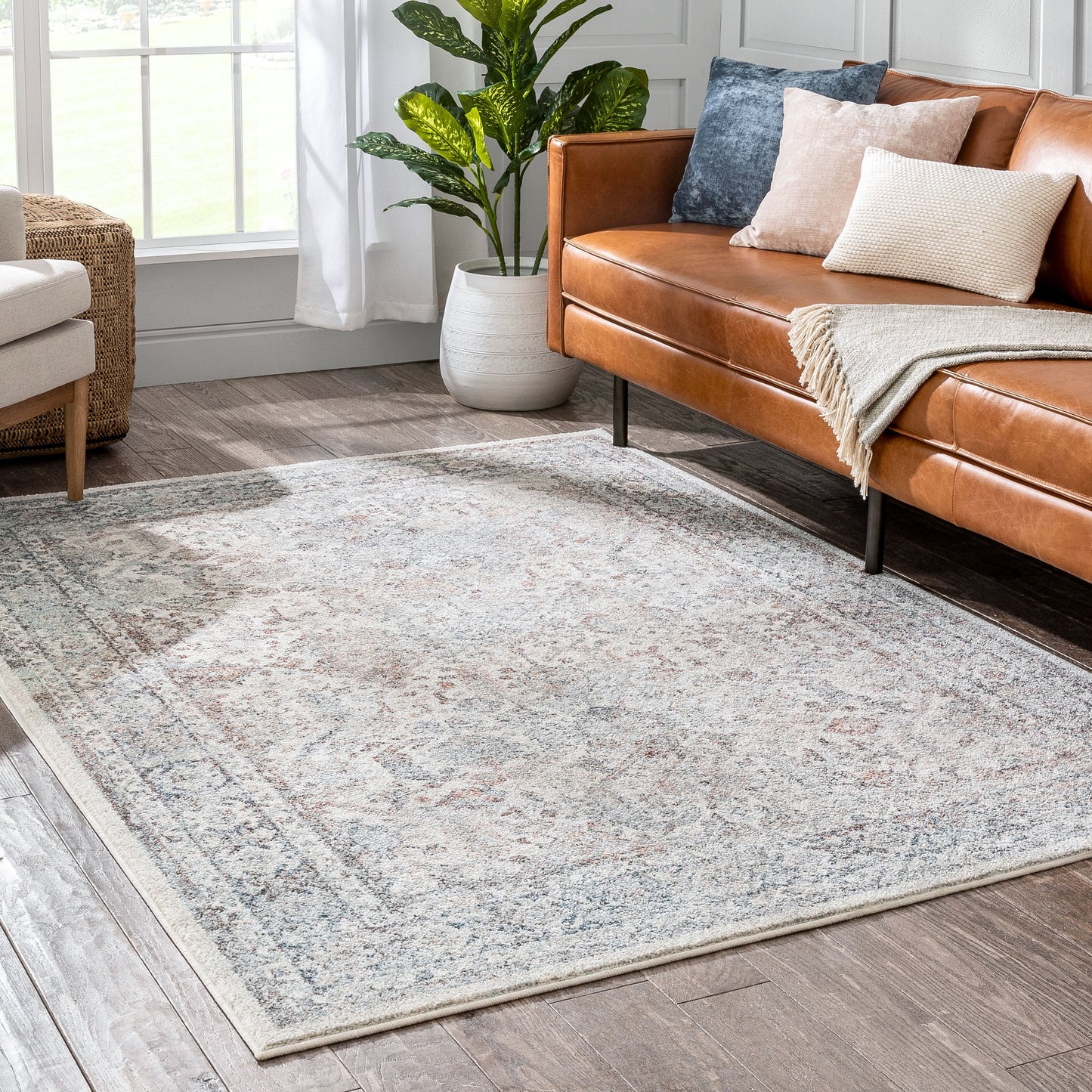 Salida Vintage Oriental Botanical Border Grey Beige Rug RO-287
