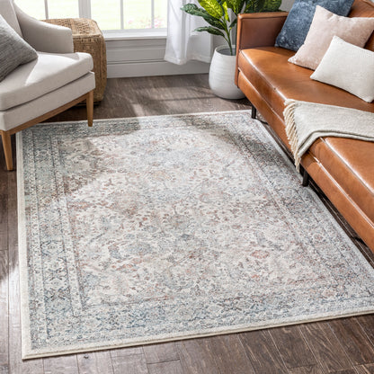 Salida Vintage Oriental Botanical Border Grey Beige Rug RO-287