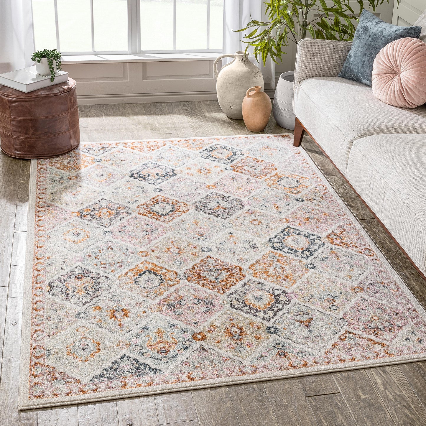 Elaine Vintage Bohemian Panel Ivory Green Rug RO-302