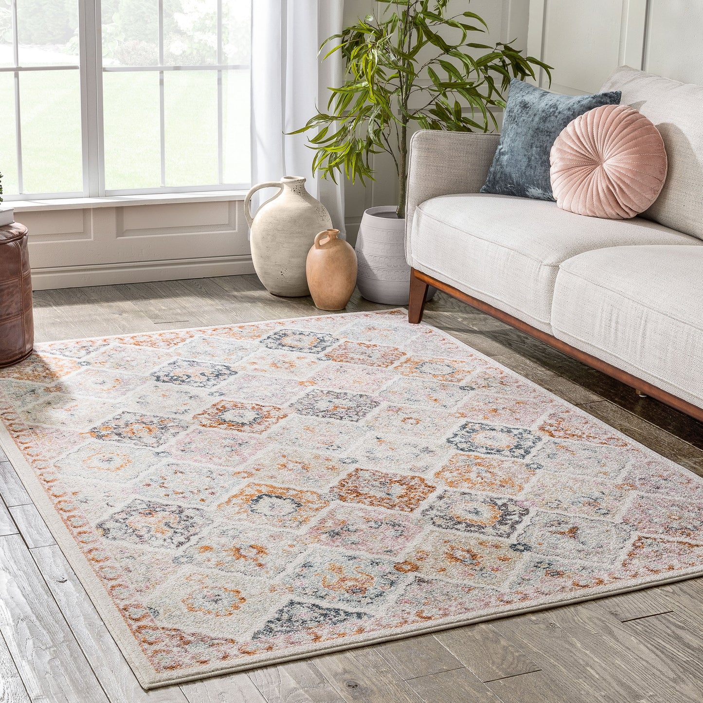 Elaine Vintage Bohemian Panel Ivory Green Rug RO-302