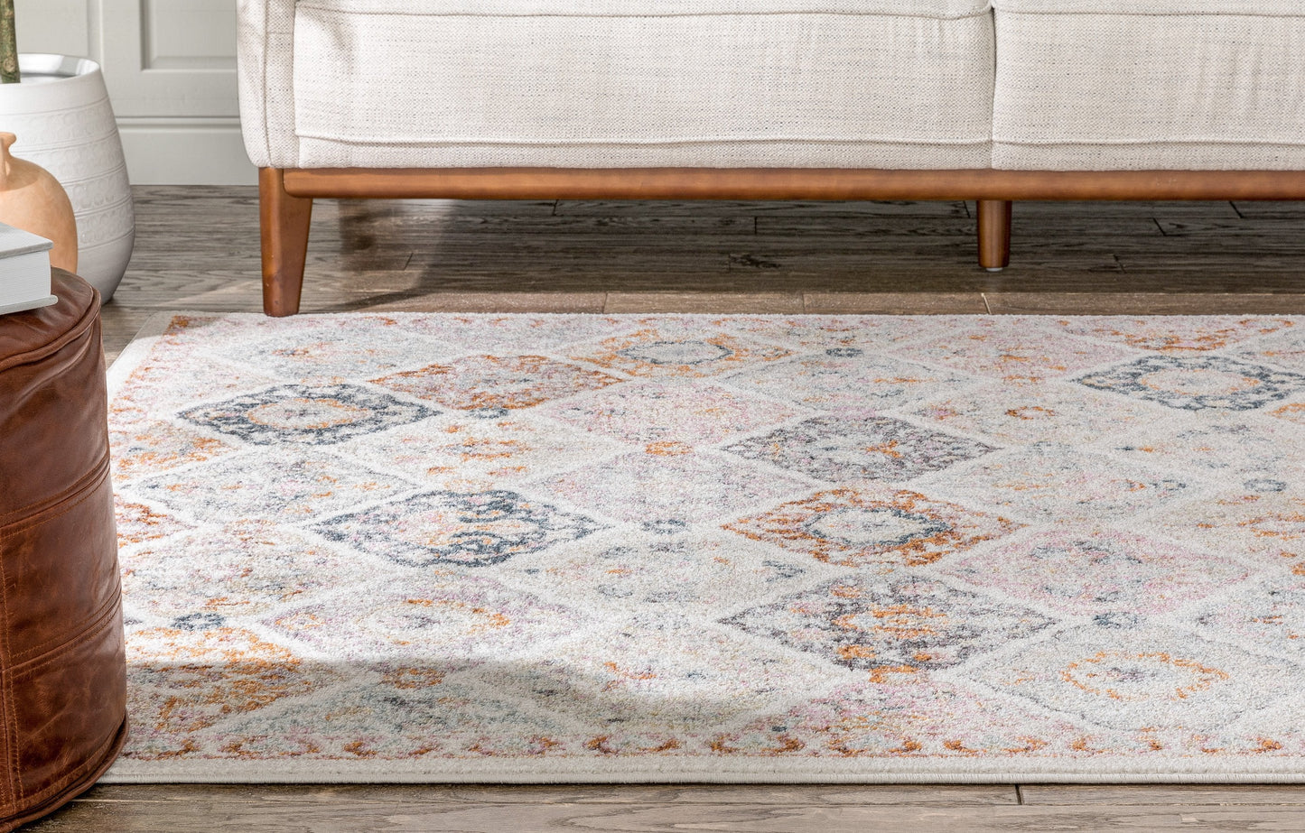 Elaine Vintage Bohemian Panel Ivory Green Rug RO-302