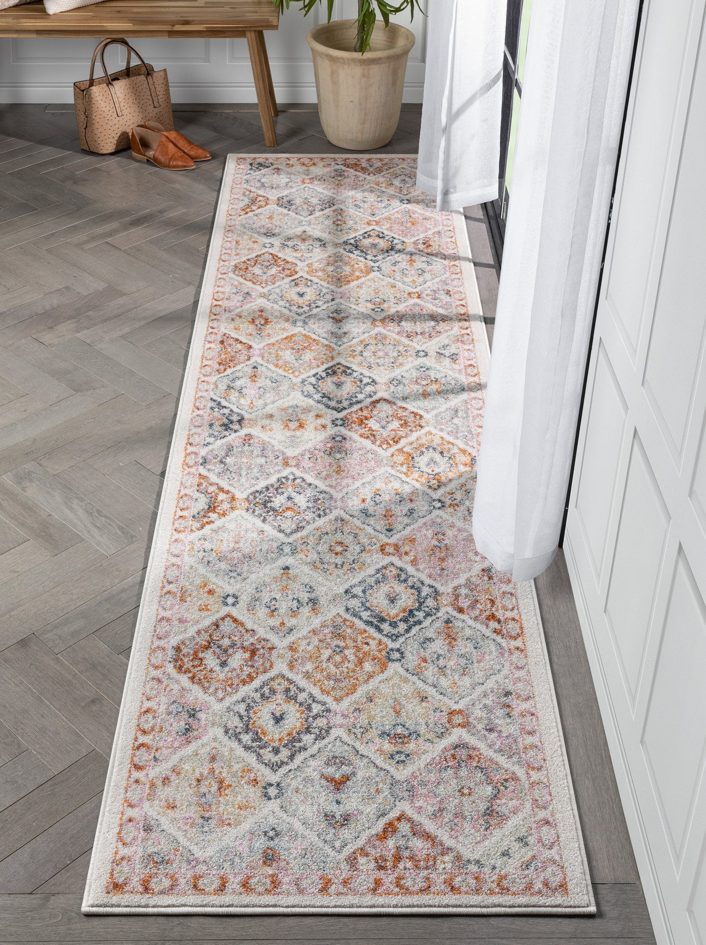 Elaine Vintage Bohemian Panel Ivory Green Rug RO-302