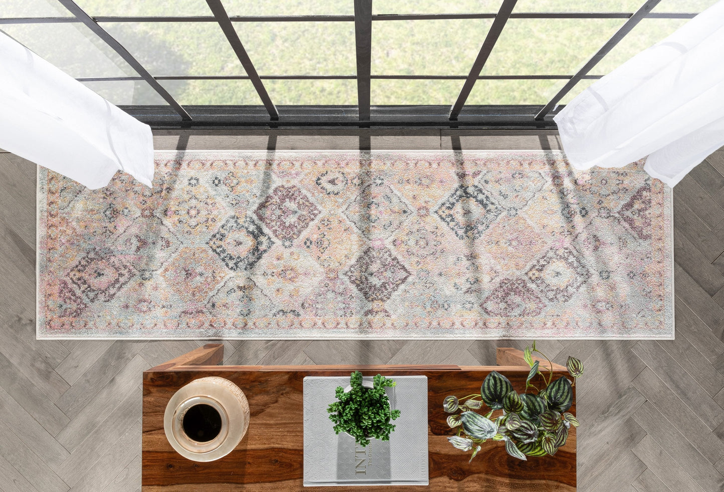 Elaine Vintage Bohemian Panel Grey Ivory Rug RO-307
