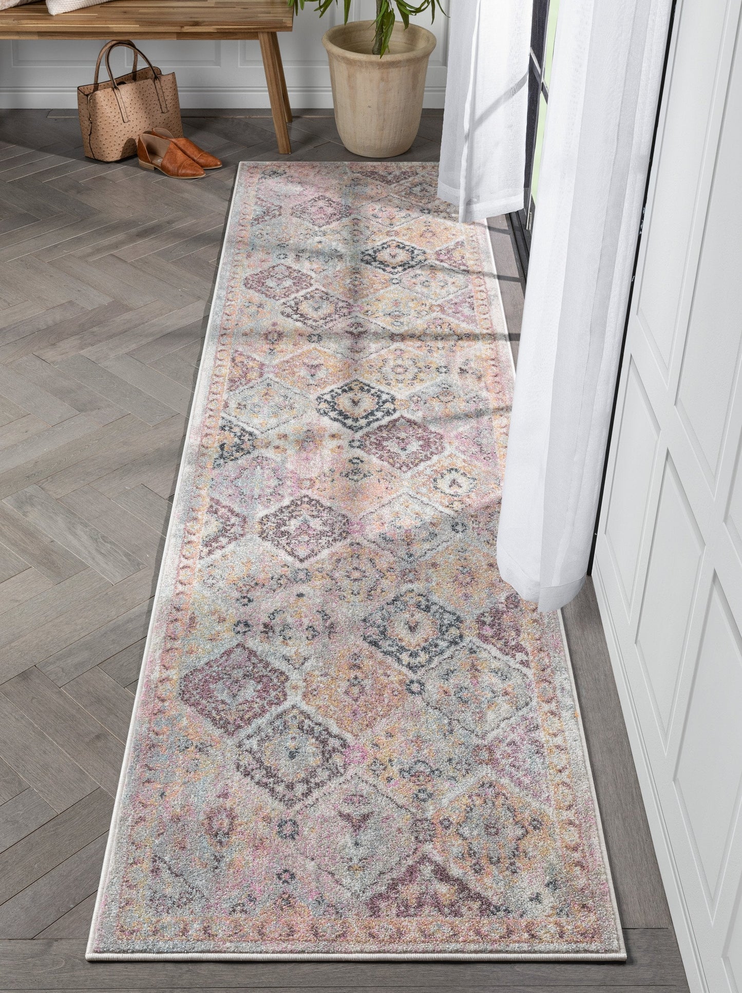 Elaine Vintage Bohemian Panel Grey Ivory Rug RO-307