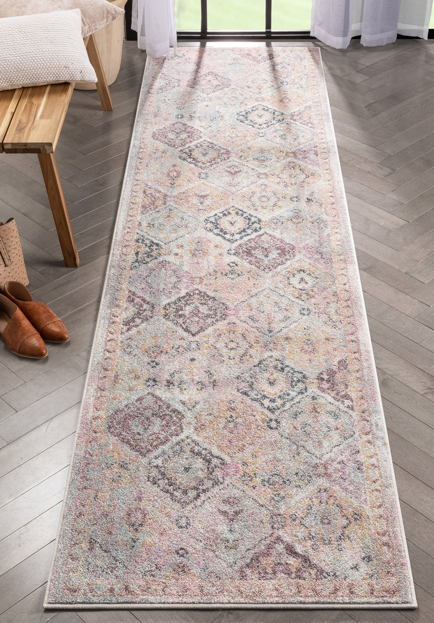 Elaine Vintage Bohemian Panel Grey Ivory Rug RO-307