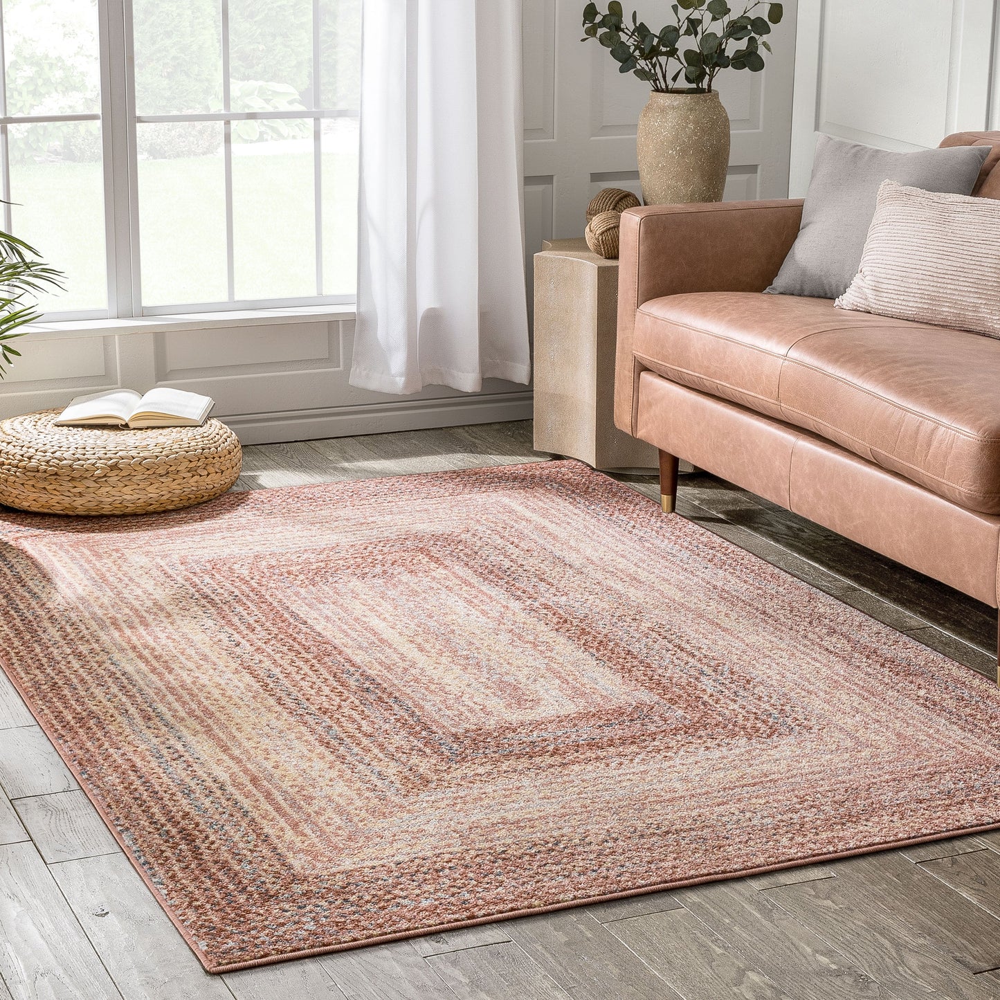 Chindi Bohemian Vintage Solid & Striped Multi-Color Blush Yellow Braided Pattern Rug RO-311