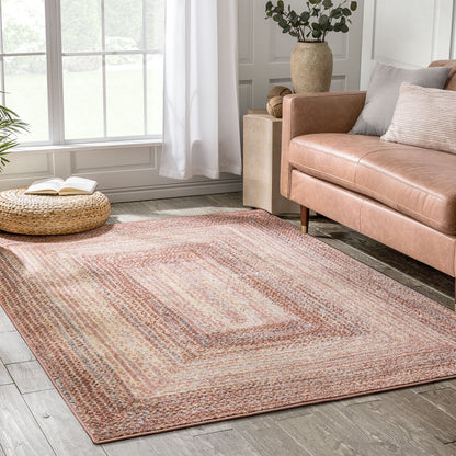 Chindi Bohemian Vintage Solid & Striped Multi-Color Blush Yellow Braided Pattern Rug RO-311