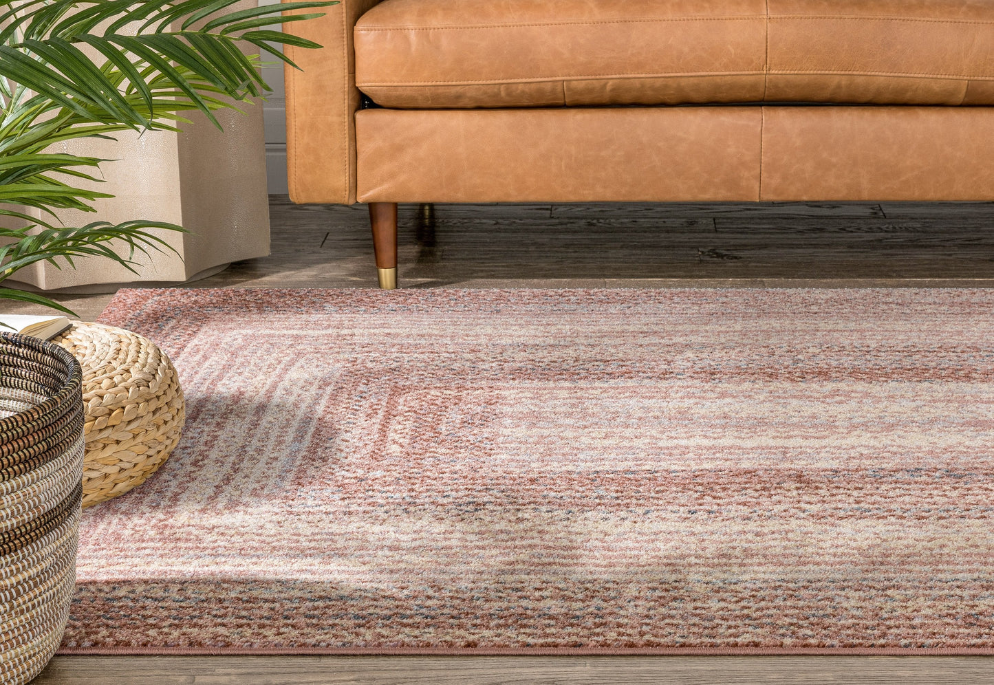 Chindi Bohemian Vintage Solid & Striped Multi-Color Blush Yellow Braided Pattern Rug RO-311