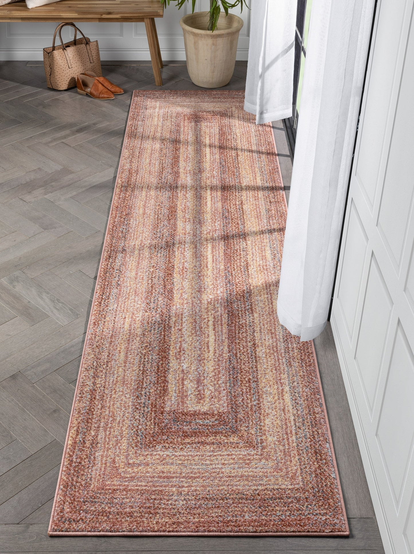 Chindi Bohemian Vintage Solid & Striped Multi-Color Blush Yellow Braided Pattern Rug RO-311
