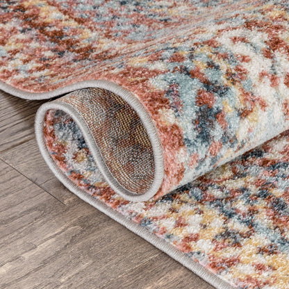 Chindi Bohemian Vintage Solid & Striped Multi-Color Blush Light Blue Braided Pattern Rug RO-319