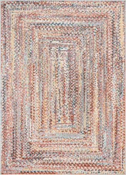 Chindi Bohemian Vintage Solid & Striped Multi-Color Blush Light Blue Braided Pattern Rug RO-319