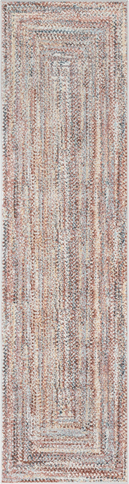 Chindi Bohemian Vintage Solid & Striped Multi-Color Blush Light Blue Braided Pattern Rug RO-319