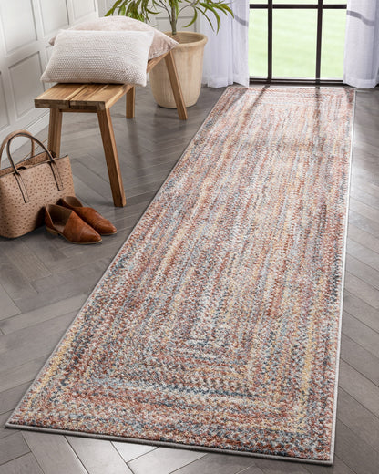 Chindi Bohemian Vintage Solid & Striped Multi-Color Blush Light Blue Braided Pattern Rug RO-319