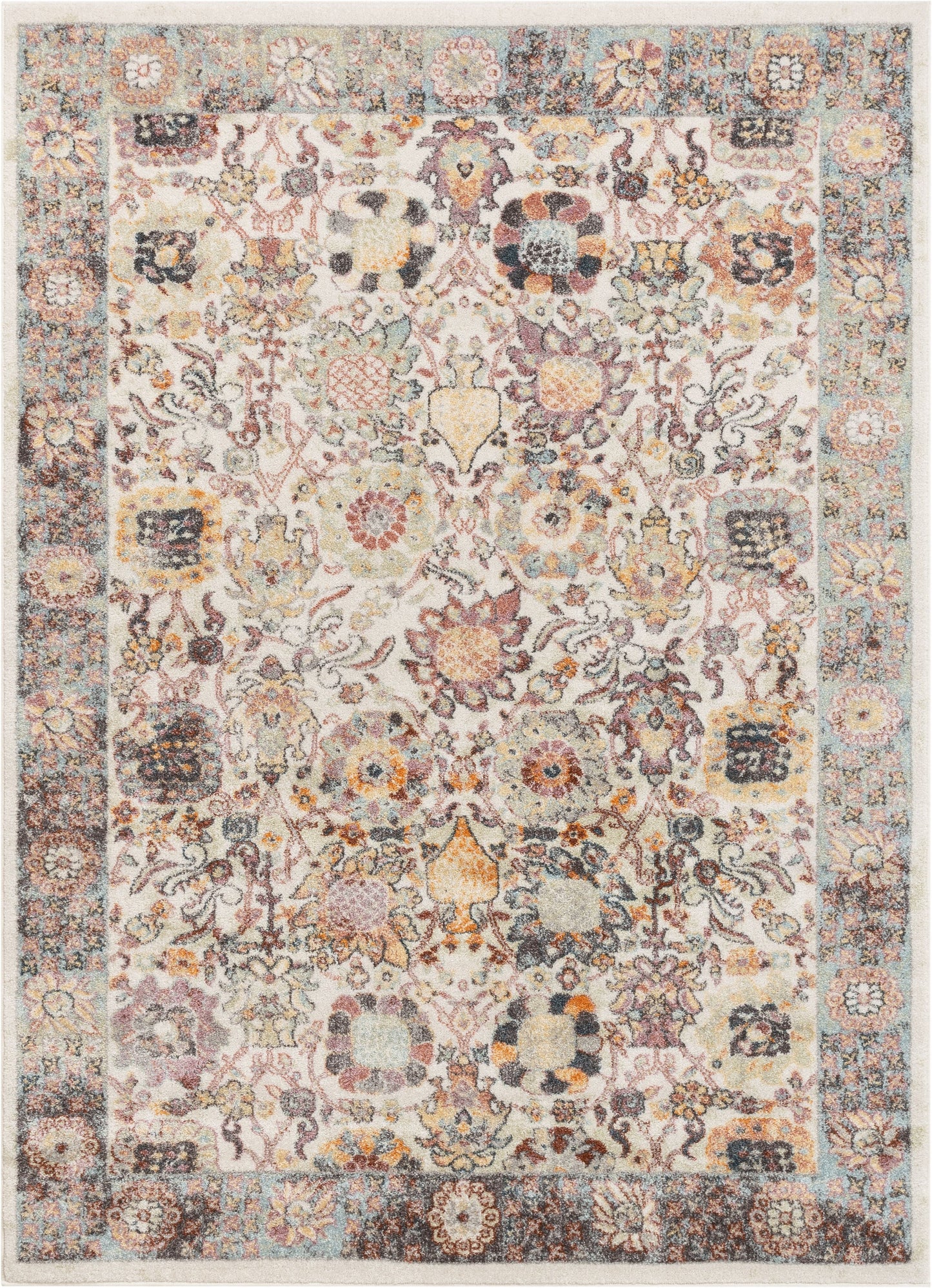 Grande Bohemian Oriental Botanical Border Ivory Rug RO-82