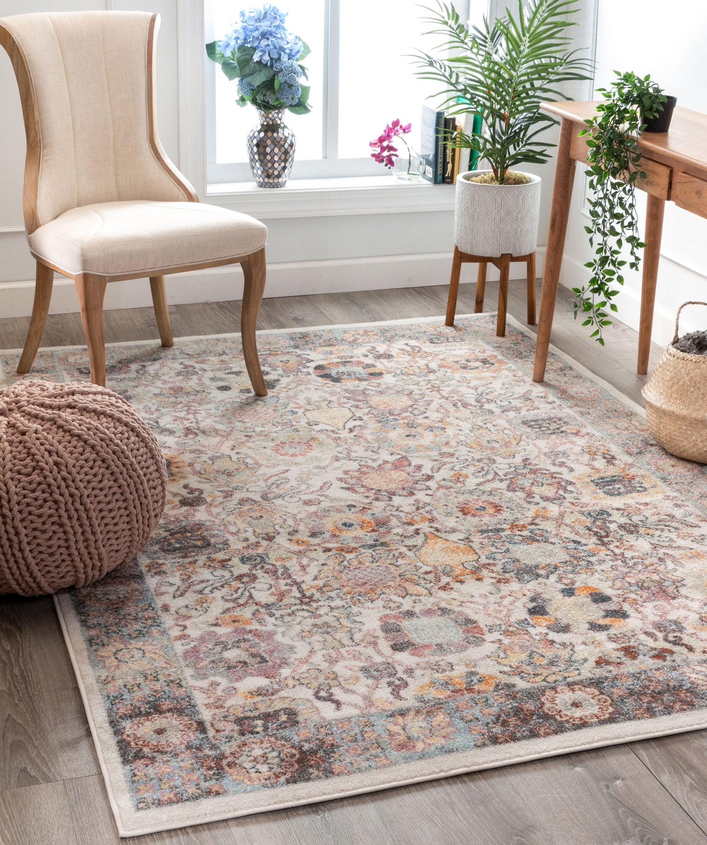 Grande Bohemian Oriental Botanical Border Ivory Rug RO-82