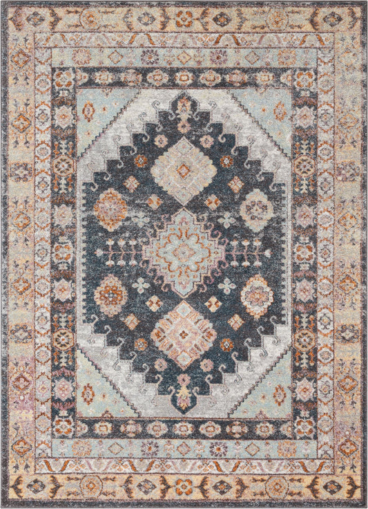 Virden Bohemian Eclectic Tribal Aztec Blue Rug RO-94