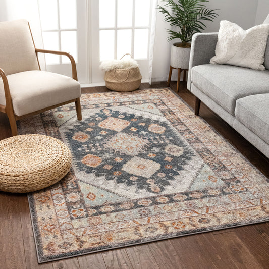 Virden Bohemian Eclectic Tribal Aztec Blue Rug RO-94