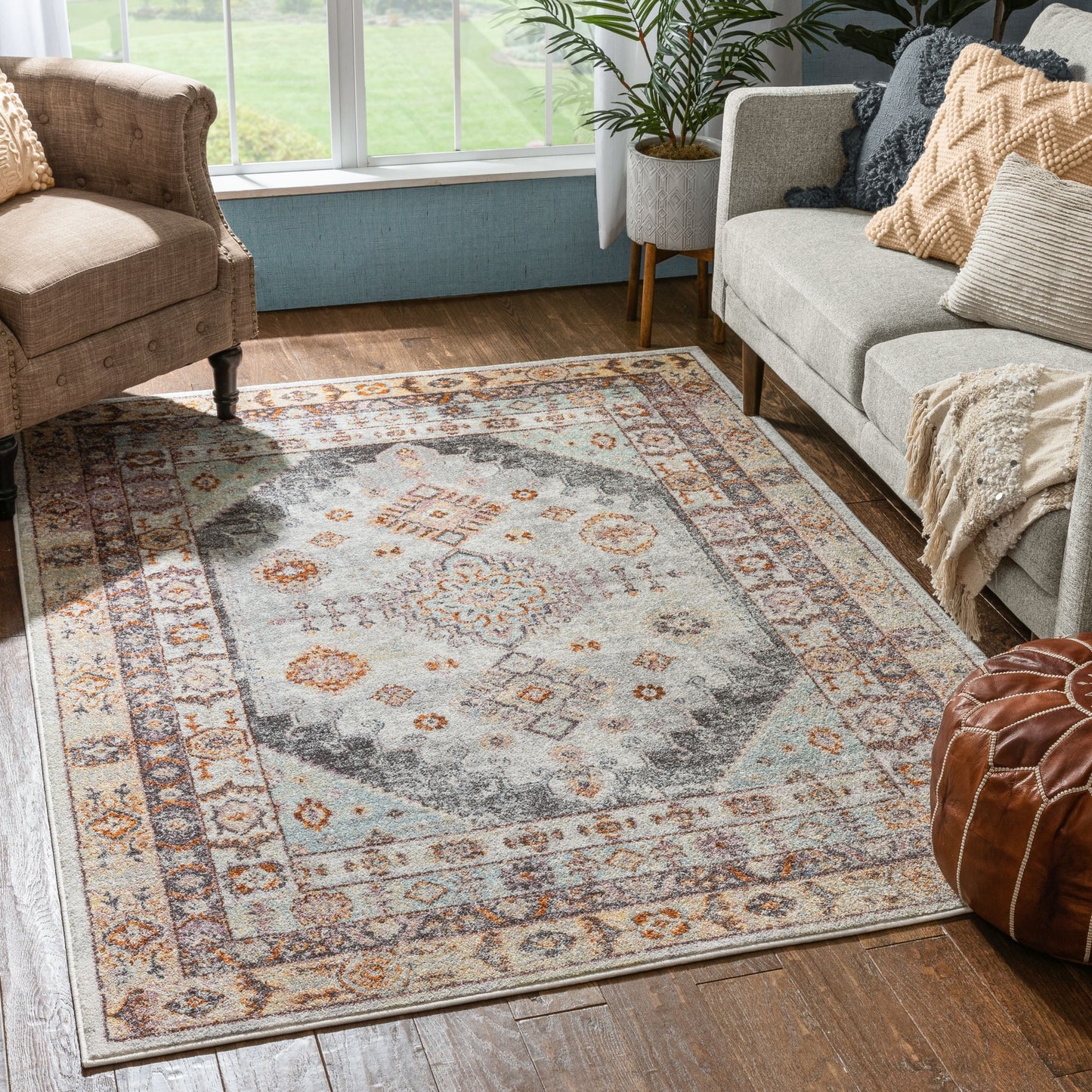 Virden Bohemian Eclectic Tribal Aztec Grey Rug RO-97