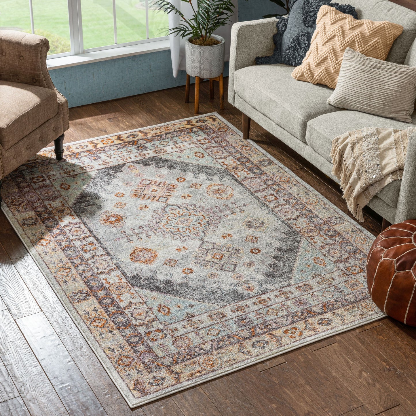 Virden Bohemian Eclectic Tribal Aztec Grey Rug RO-97