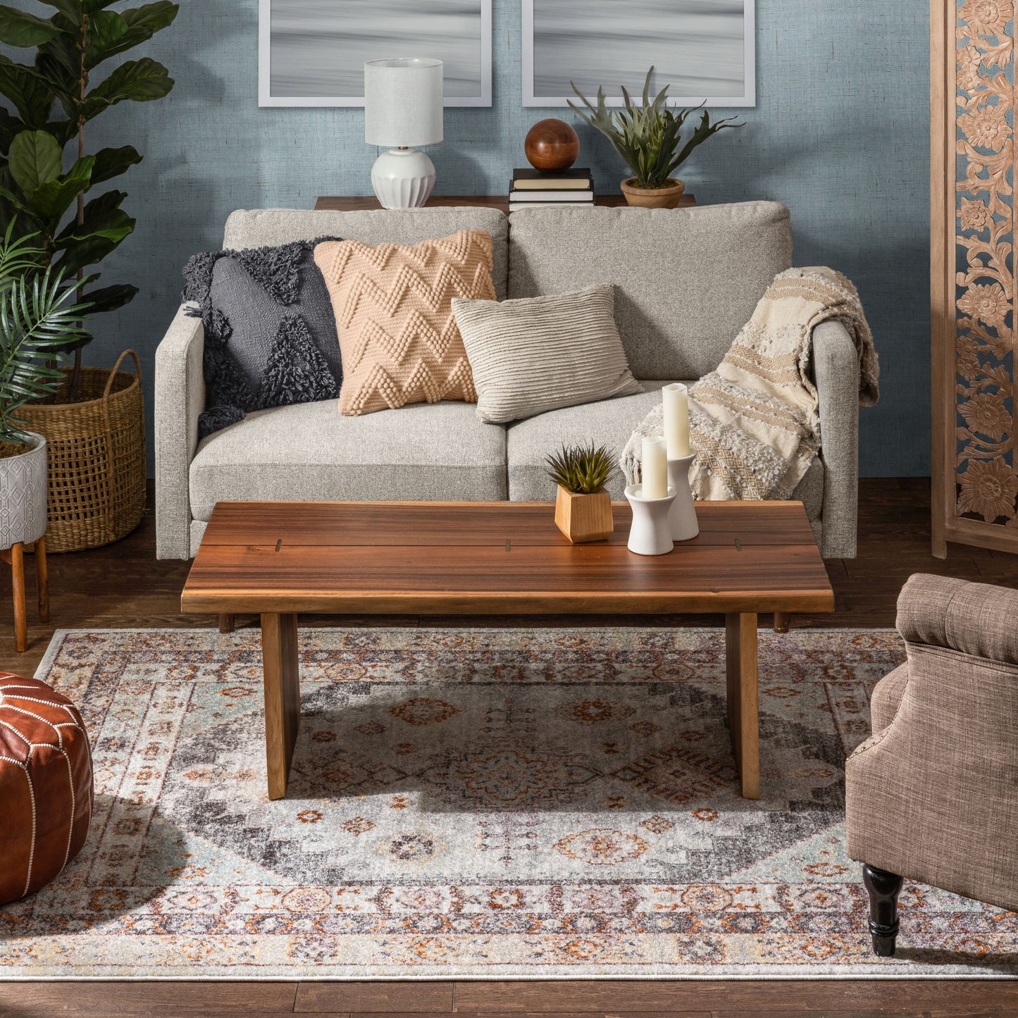 Virden Bohemian Eclectic Tribal Aztec Grey Rug RO-97