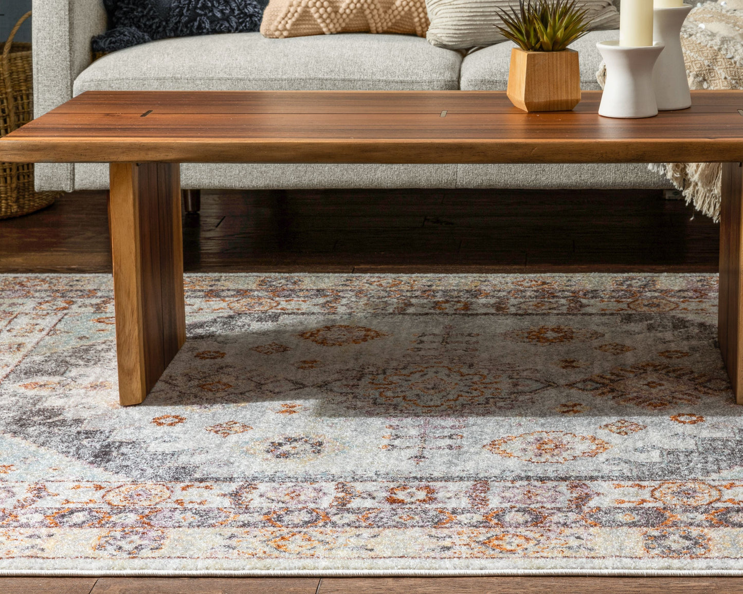 Virden Bohemian Eclectic Tribal Aztec Grey Rug RO-97