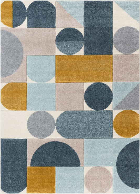 Dede Blue Mid-Century Modern Geometric Shapes Rug RU-104