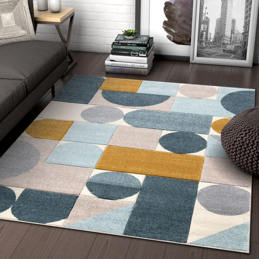 Dede Blue Mid-Century Modern Geometric Shapes Rug RU-104