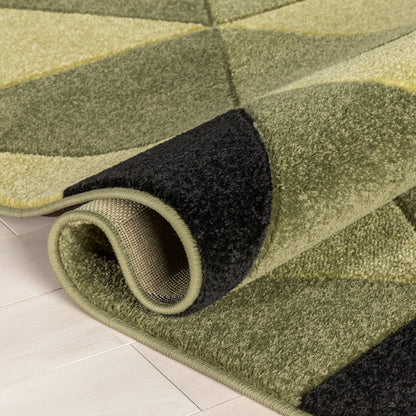 Rita Glam Geometric Triangles Green High-Low Rug RU-135