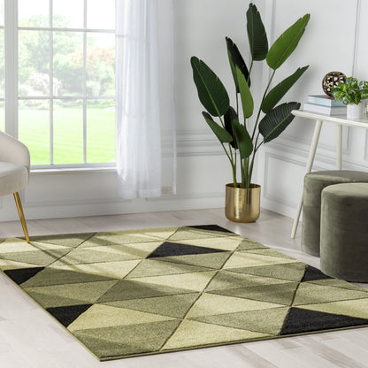Rita Glam Geometric Triangles Green High-Low Rug RU-135