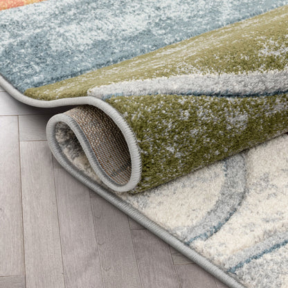 Jive Modern Abstract Geometric Arcs & Shapes Multi Distressed High-Low Rug RU-161